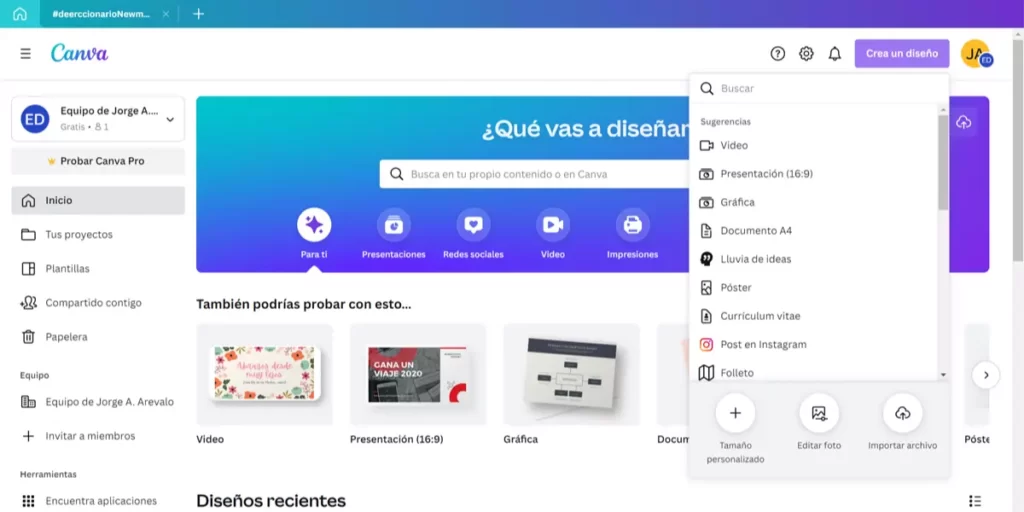 Botón crear un diseño en canva